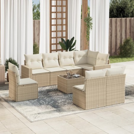 vidaXL Set de sofás de jardín 9 pzas con cojines ratán sintético beige