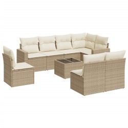 vidaXL Set de sofás de jardín 9 pzas con cojines ratán sintético beige