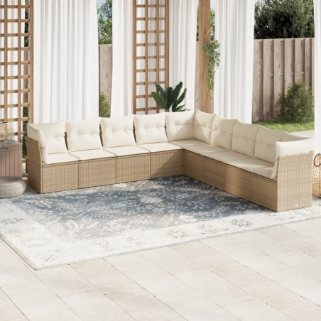 vidaXL Set de sofás de jardín 9 pzas con cojines ratán sintético beige