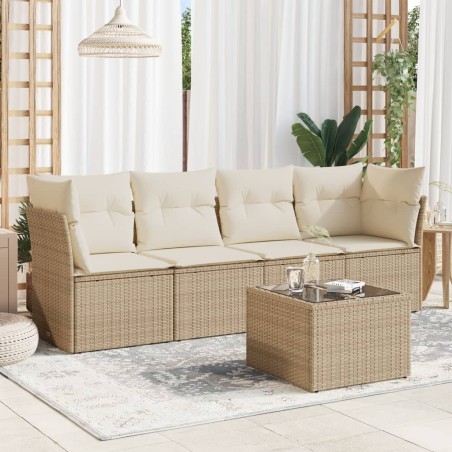 vidaXL Juego de sofás jardín con cojines 5 pzas ratán sintético beige