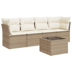vidaXL Juego de sofás jardín con cojines 5 pzas ratán sintético beige