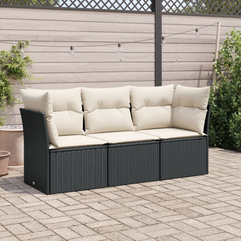 vidaXL Set de sofás de jardín con cojines 3 pzas ratán sintético negro vidaXL Set de sofás de jardín con cojines 3 pzas ratán sintético negro