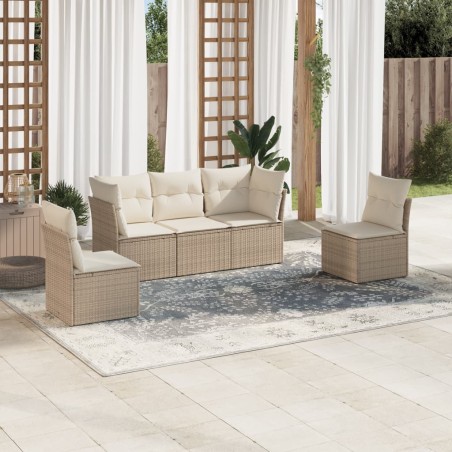 vidaXL Juego de sofás jardín con cojines 5 pzas ratán sintético beige