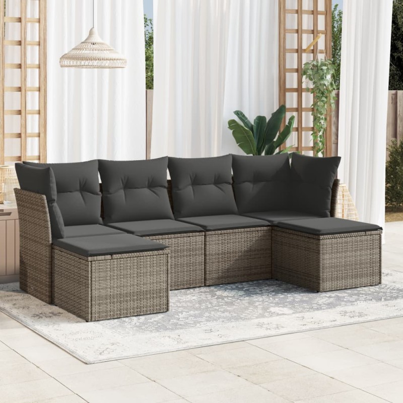 vidaXL Set de muebles de jardín 6 pzas y cojines ratán sintético gris vidaXL Set de muebles de jardín 6 pzas y cojines ratán sintético gris