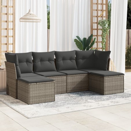 vidaXL Set de muebles de jardín 6 pzas y cojines ratán sintético gris