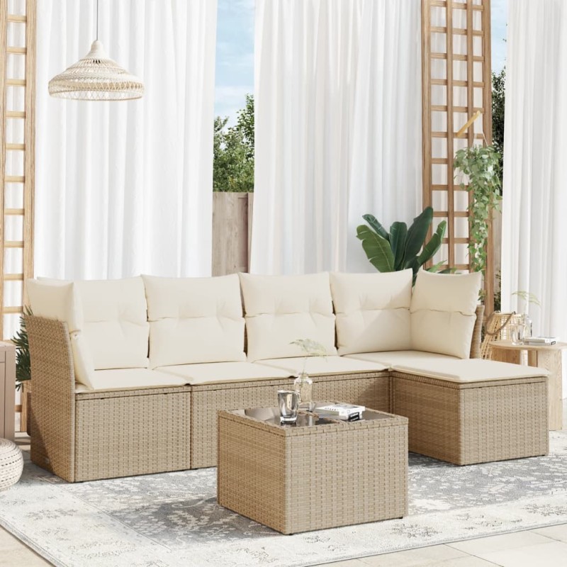 vidaXL Juego de sofás jardín con cojines 6 pzas ratán sintético beige vidaXL Juego de sofás jardín con cojines 6 pzas ratán sintético beige