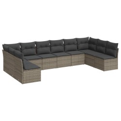 vidaXL Set de sofás de jardín 10 pzas con cojines ratán sintético gris