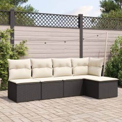vidaXL Set de muebles de jardín 5 pzas y cojines ratán sintético negro