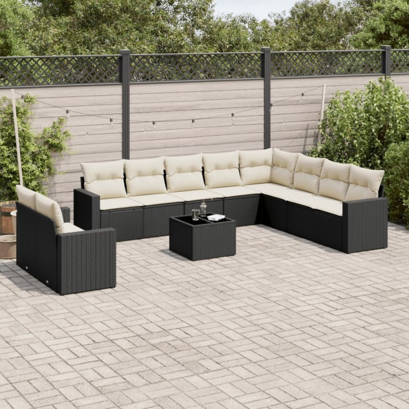 vidaXL Set de sofás de jardín 11 pzas y cojines ratán sintético negro vidaXL Set de sofás de jardín 11 pzas y cojines ratán sintético negro