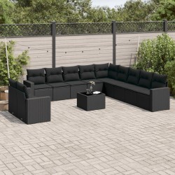 vidaXL Set de sofás de jardín 12 piezas cojines ratán sintético negro