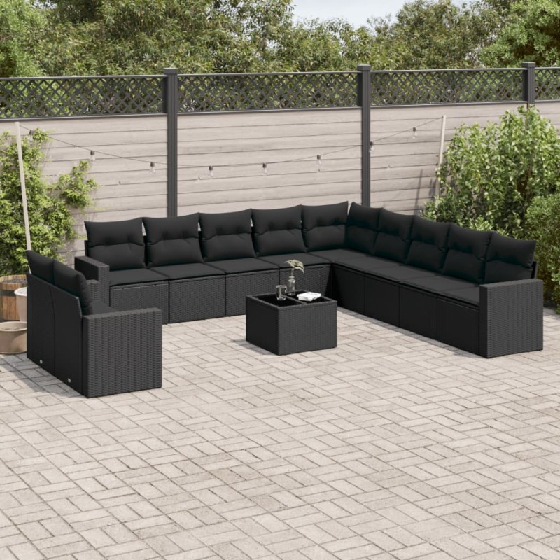 vidaXL Set de sofás de jardín 12 piezas cojines ratán sintético negro vidaXL Set de sofás de jardín 12 piezas cojines ratán sintético negro