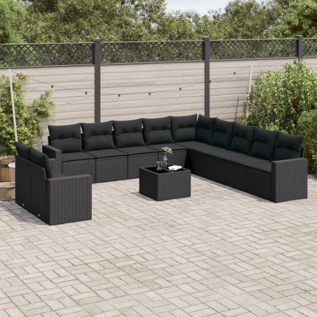 vidaXL Set de sofás de jardín 12 piezas cojines ratán sintético negro