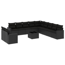 vidaXL Set de sofás de jardín 12 piezas cojines ratán sintético negro