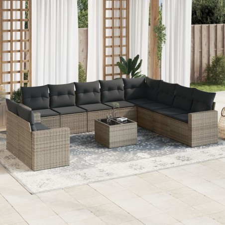 vidaXL Set de sofás de jardín 11 pzas y cojines ratán sintético gris