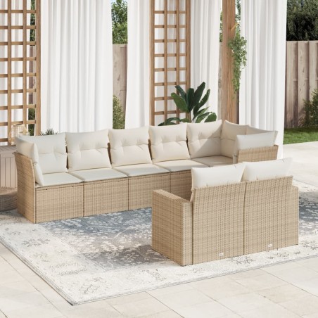 vidaXL Juego de sofás de jardín con cojines beige 8 pzas ratán PE