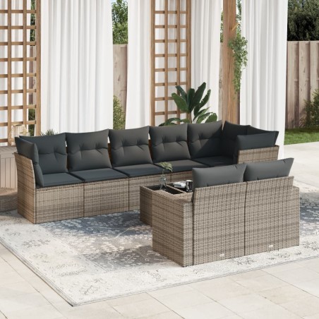 vidaXL Set de muebles de jardín 9 pzas y cojines ratán sintético gris