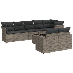 vidaXL Set de muebles de jardín 9 pzas y cojines ratán sintético gris