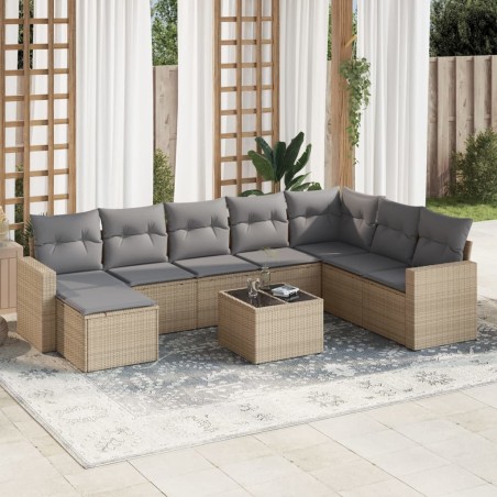 vidaXL Set de sofás de jardín 9 pzas con cojines ratán sintético beige