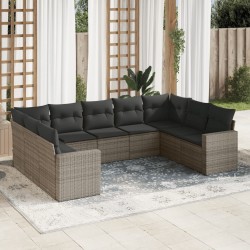 vidaXL Set de muebles de jardín 9 pzas y cojines ratán sintético gris