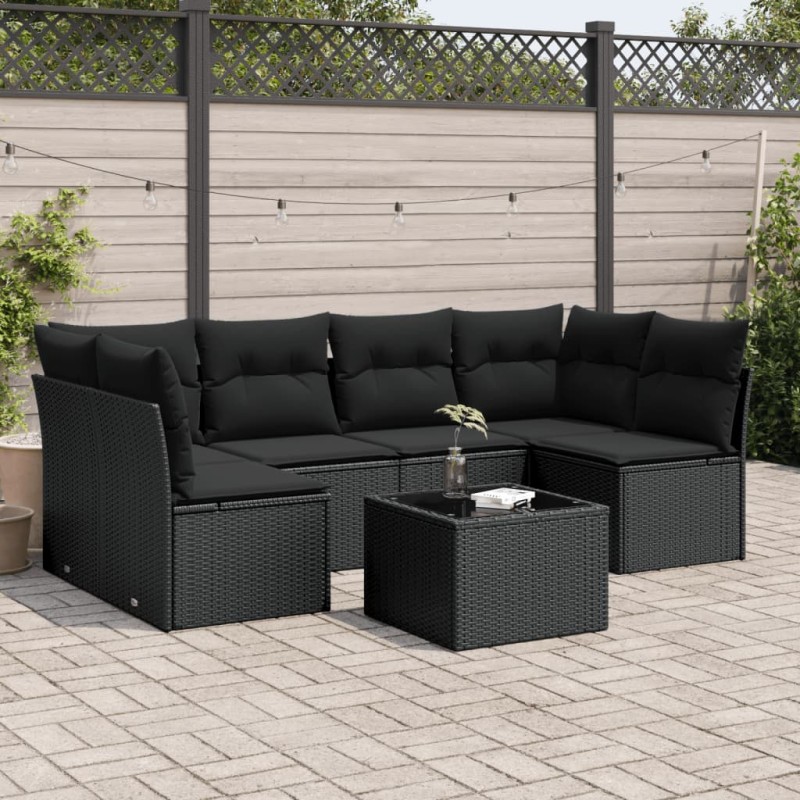 vidaXL Set de comedor de jardín 7 pzas y cojines ratán sintético negro vidaXL Set de comedor de jardín 7 pzas y cojines ratán sintético negro