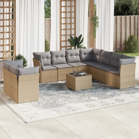 vidaXL Juego de sofás jardín con cojines beige 10 pzas ratán sintético
