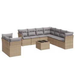 vidaXL Juego de sofás jardín con cojines beige 10 pzas ratán sintético