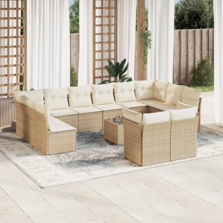 vidaXL Set sofás de jardín con cojines 13 pzas ratán sintético beige