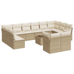 vidaXL Set sofás de jardín con cojines 13 pzas ratán sintético beige