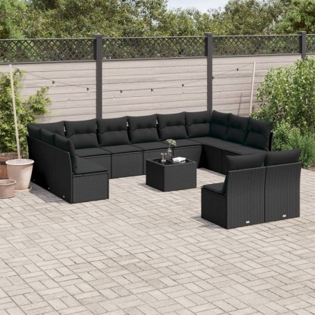 vidaXL Set de sofás de jardín y cojines 13 pzas ratán sintético negro