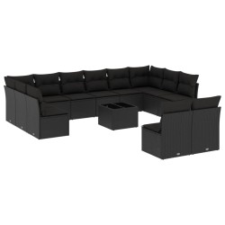 vidaXL Set de sofás de jardín y cojines 13 pzas ratán sintético negro
