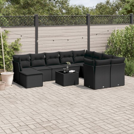 vidaXL Set de sofás de jardín 11 pzas y cojines ratán sintético negro