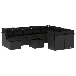 vidaXL Set de sofás de jardín 11 pzas y cojines ratán sintético negro
