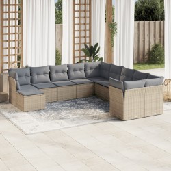 vidaXL Set de sofás de jardín 11pzas con cojines ratán sintético beige