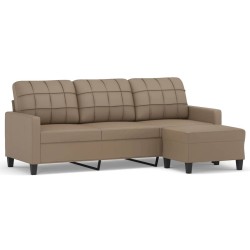 vidaXL Sofá 3 plazas y taburete cuero sintético color capuchino 180 cm