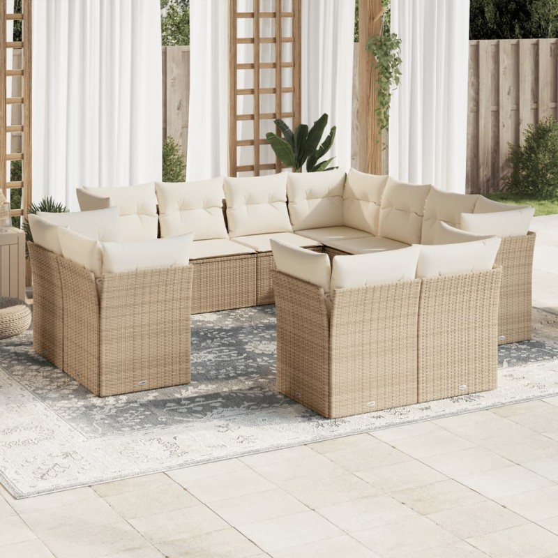 vidaXL Set de sofás de jardín 11pzas con cojines ratán sintético beige vidaXL Set de sofás de jardín 11pzas con cojines ratán sintético beige