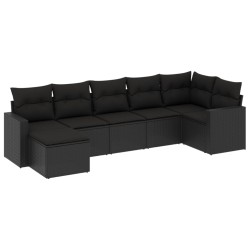 vidaXL Set de comedor de jardín 7 pzas y cojines ratán sintético negro
