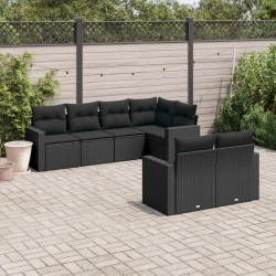 vidaXL Set de comedor de jardín 7 pzas y cojines ratán sintético negro