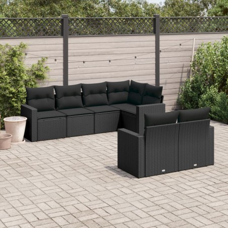 vidaXL Set de comedor de jardín 7 pzas y cojines ratán sintético negro