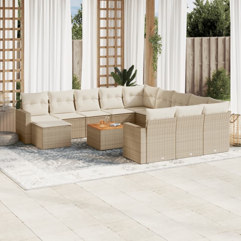 vidaXL Set sofás de jardín con cojines 13 pzas ratán sintético beige vidaXL Set sofás de jardín con cojines 13 pzas ratán sintético beige