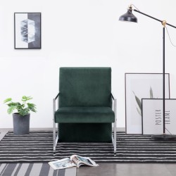 vidaXL Sillón con patas cromadas terciopelo verde oscuro