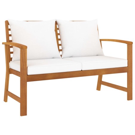 vidaXL Banco de jardín con cojín crema madera maciza de acacia 120 cm