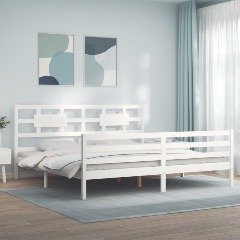 vidaXL Estructura de cama con cabecero madera maciza blanco 200x200 cm vidaXL Estructura de cama con cabecero madera maciza blanco 200x200 cm
