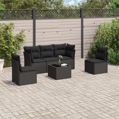vidaXL Set de sofás de jardín 6 piezas y cojines ratán sintético negro