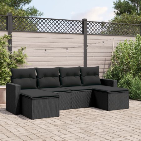 vidaXL Set de sofás de jardín 6 piezas y cojines ratán sintético negro