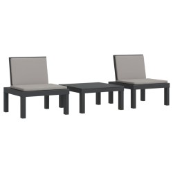vidaXL Juego muebles de jardín 3 piezas y cojines PP gris antracita