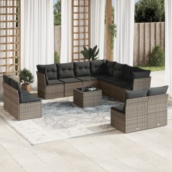 vidaXL Set de sofás de jardín 12 pzas con cojines ratán sintético gris