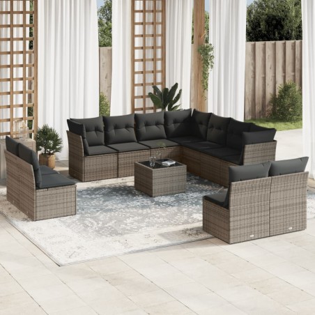 vidaXL Set de sofás de jardín 12 pzas con cojines ratán sintético gris