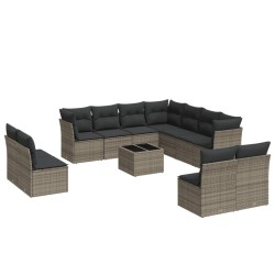 vidaXL Set de sofás de jardín 12 pzas con cojines ratán sintético gris