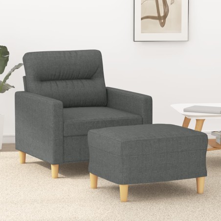vidaXL Sillón con taburete tela gris oscuro 60 cm