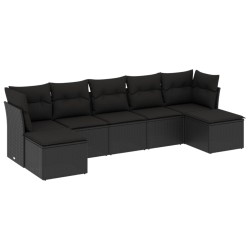 vidaXL Set de comedor de jardín 7 pzas y cojines ratán sintético negro